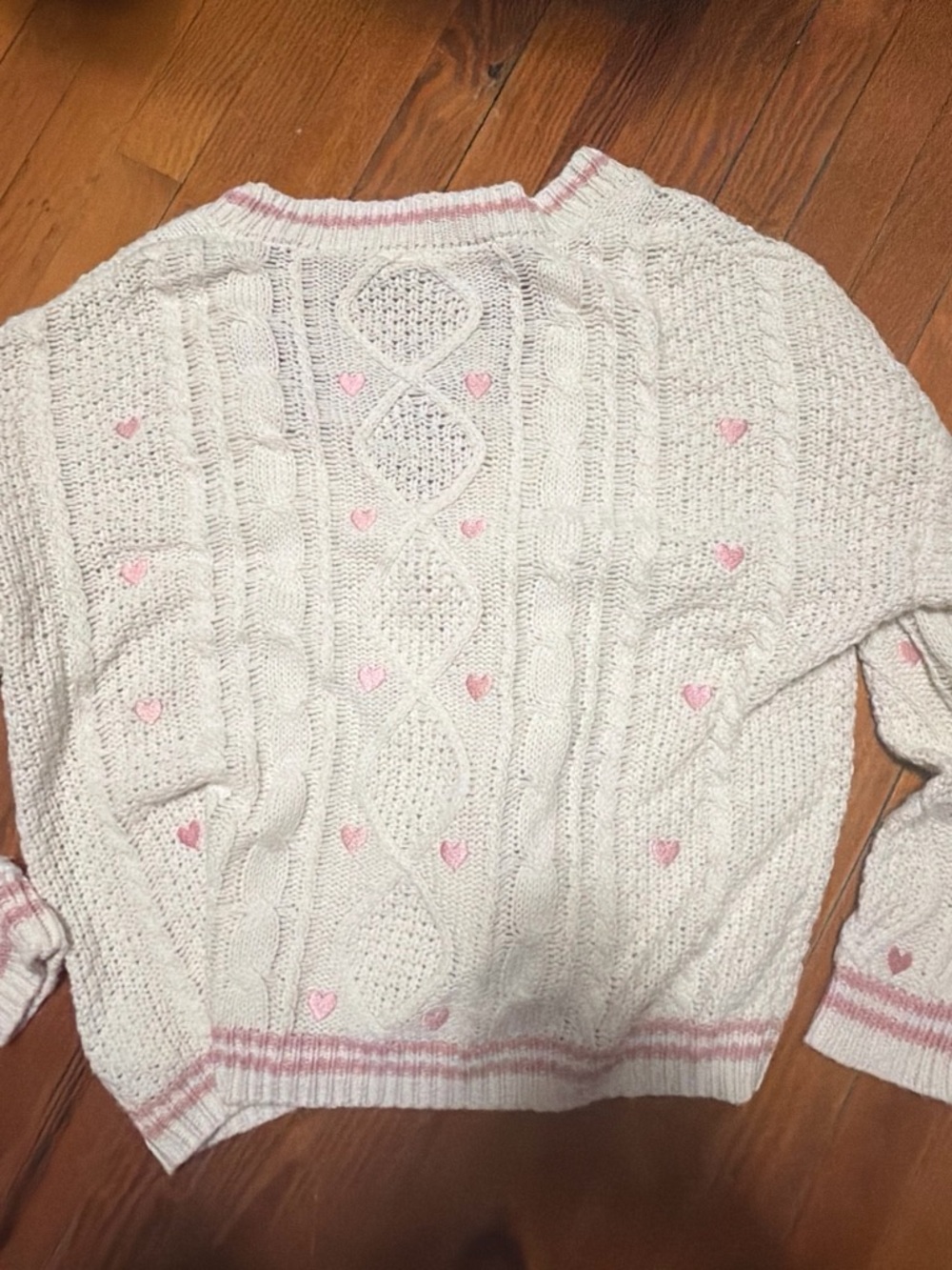 Taylor swift Cream Cable-Knit Cardigan with Pink Hearts from lover era brand new - Picture 4 of 4